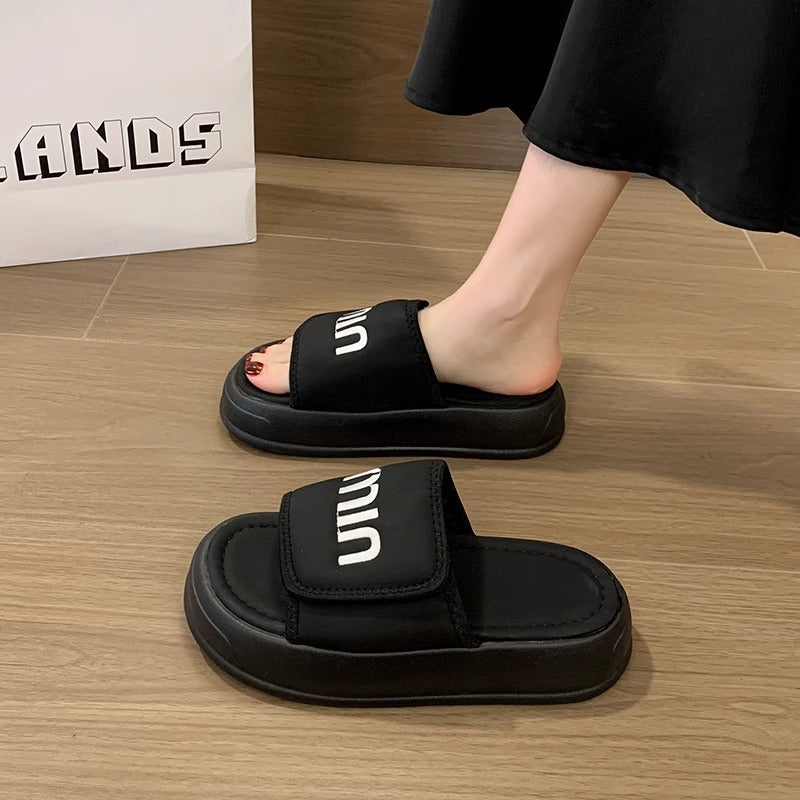 Trendy and comfortable embroidered letter flip-flops - 2026 indoor/outdoor fashion sandals - trendy and stylish women's platform slippers