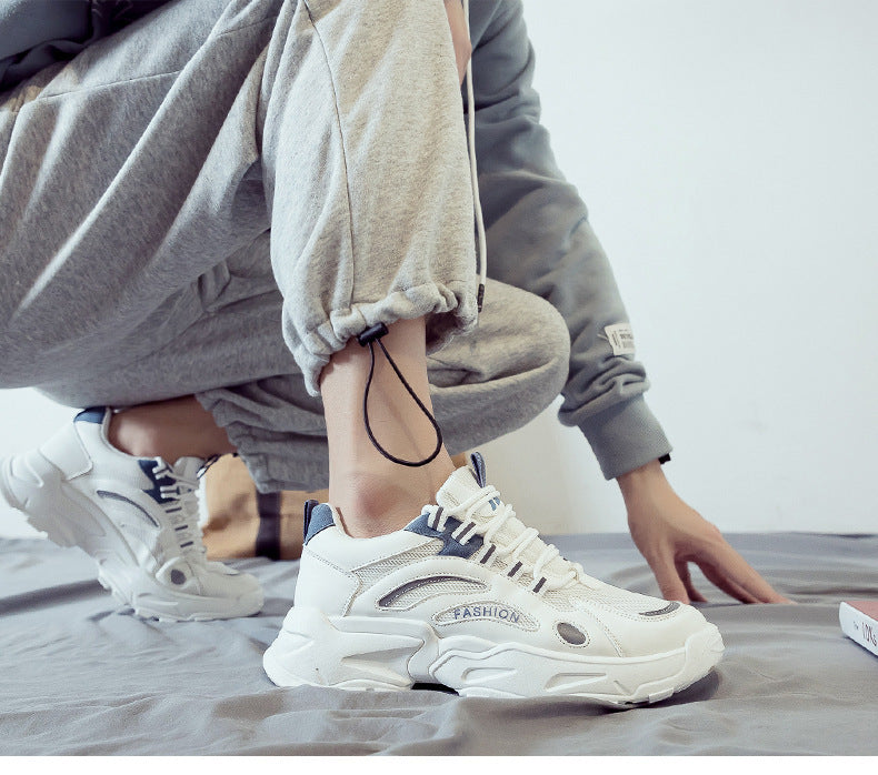 Men's shoes 2025 new spring breathable mesh casual sports shoes men's running height increasing white dad shoes trendy sneakers