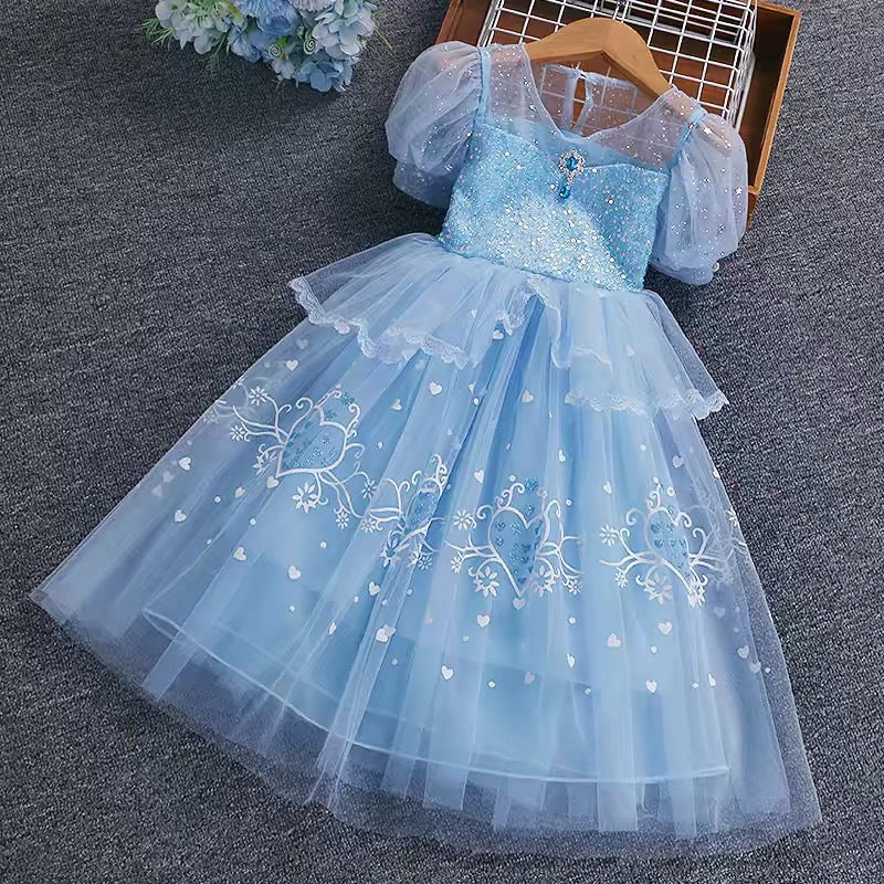 Girls' summer dress - stylish princess style  - baby girl puff sleeve mesh dress - wholesale foreign trade children's clothing