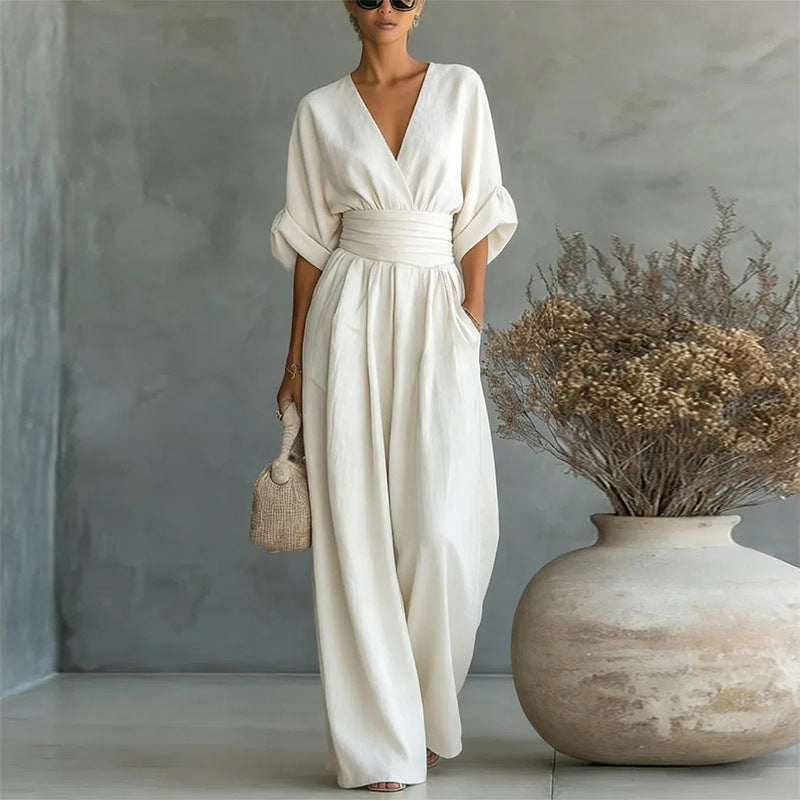 european and american cross-border women's jumpsuit: new summer collection - elegant, figure-flattering v-neck women's romper