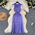 Elegant women's dress 2024 new arrival: high-end, slim-fit, sleeveless, round neck, hollow-out knit vest dress - long length