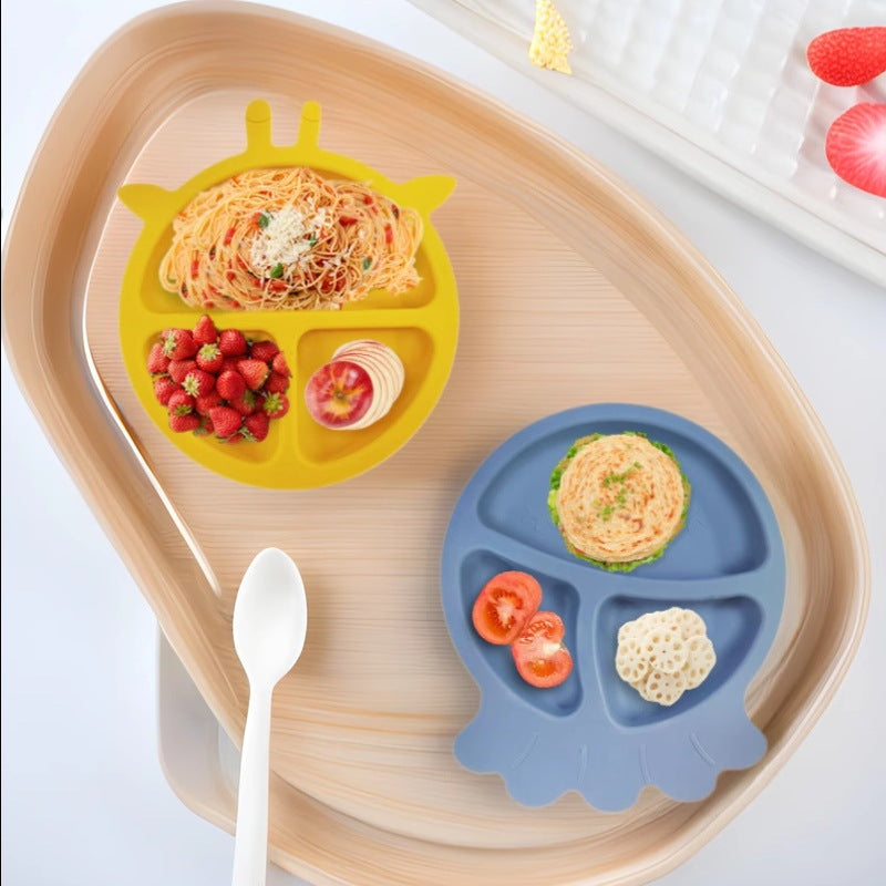 Children's silicone plate, food grade silicone baby grid plate, baby complementary food bowl set, tableware wholesale