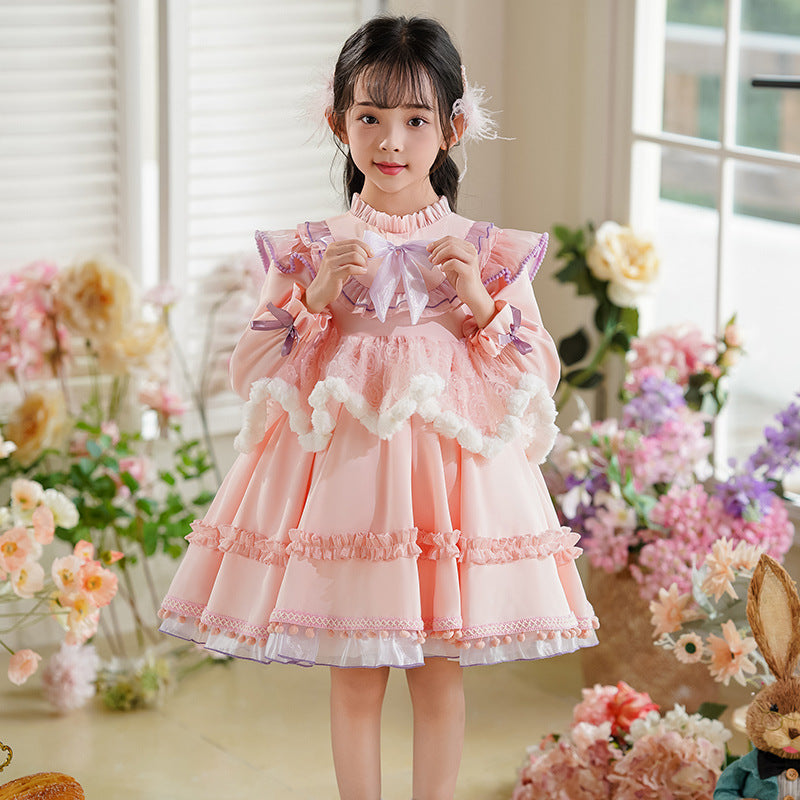 Ready-to-ship lolita princess dress for girls, baby girl's first birthday lolita birthday outfit, stylish spring and autumn dress, korean style