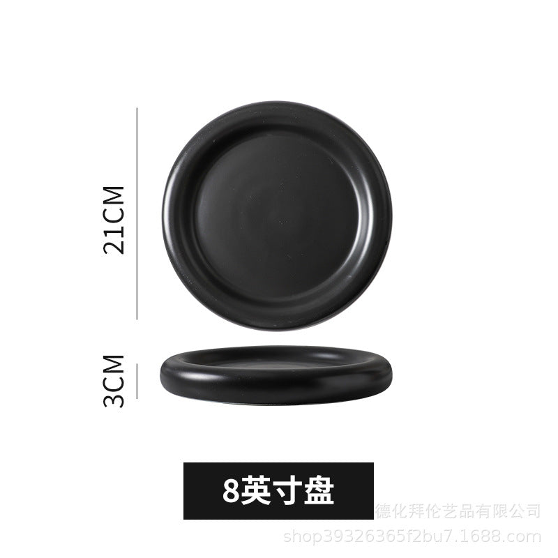 European-style matte large pasta plate, creative hotel restaurant dessert plate, steak plate, thick-rimmed black and white ceramic plate