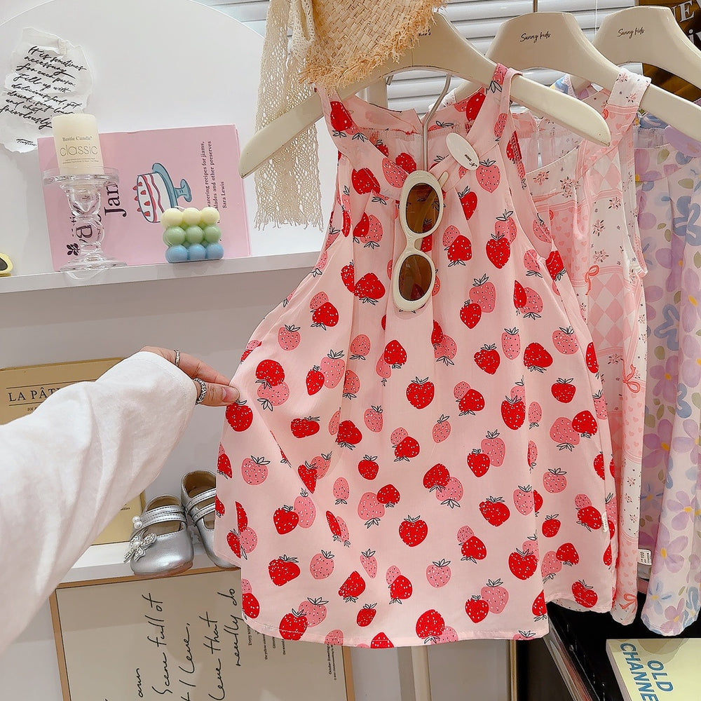 new girls' summer floral sleeveless princess dress - sweet & cute style, round neck cotton gauze dress