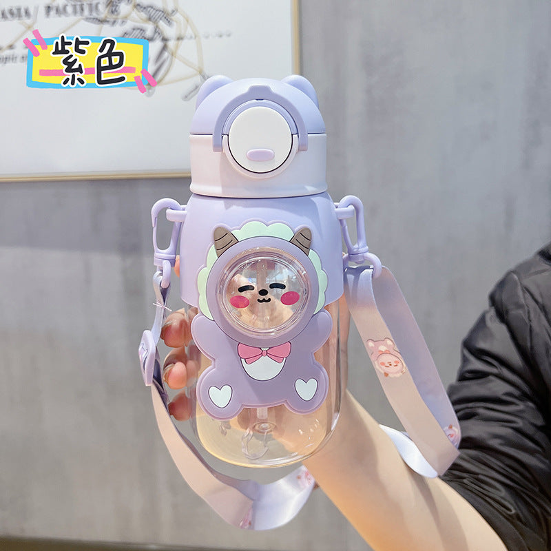 Summer fun kids' plastic straw water bottle - new cute, high-value design for elementary school students, boys and girls - portable cartoon cup