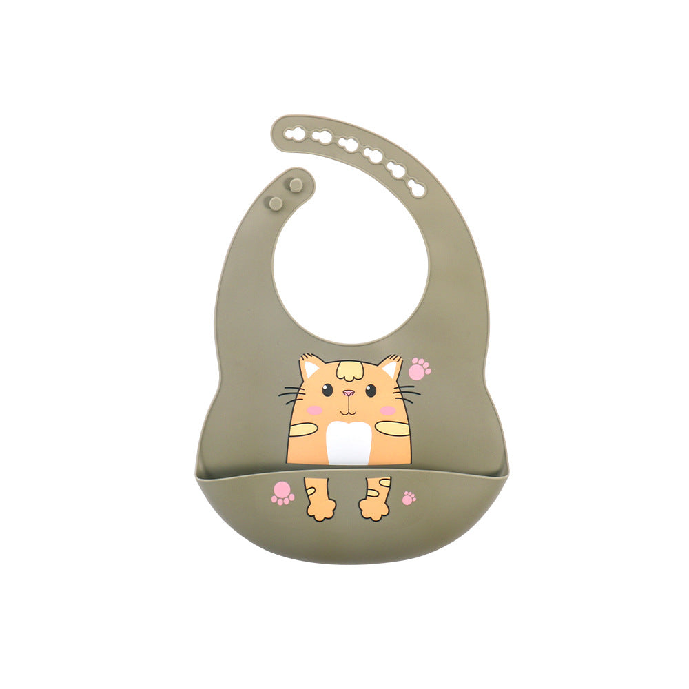 Cross-border popular baby bib ins baby saliva rice pocket leave-in summer children's silicone bib tableware set