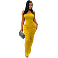 C7669 cross-border   fashion women's sexy bandeau solid color bodycon pleated dress
