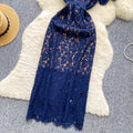 Palace style short-sleeved lapel dress women's summer mesh cut out crochet design royal sister long skirt with suspender skirt suit
