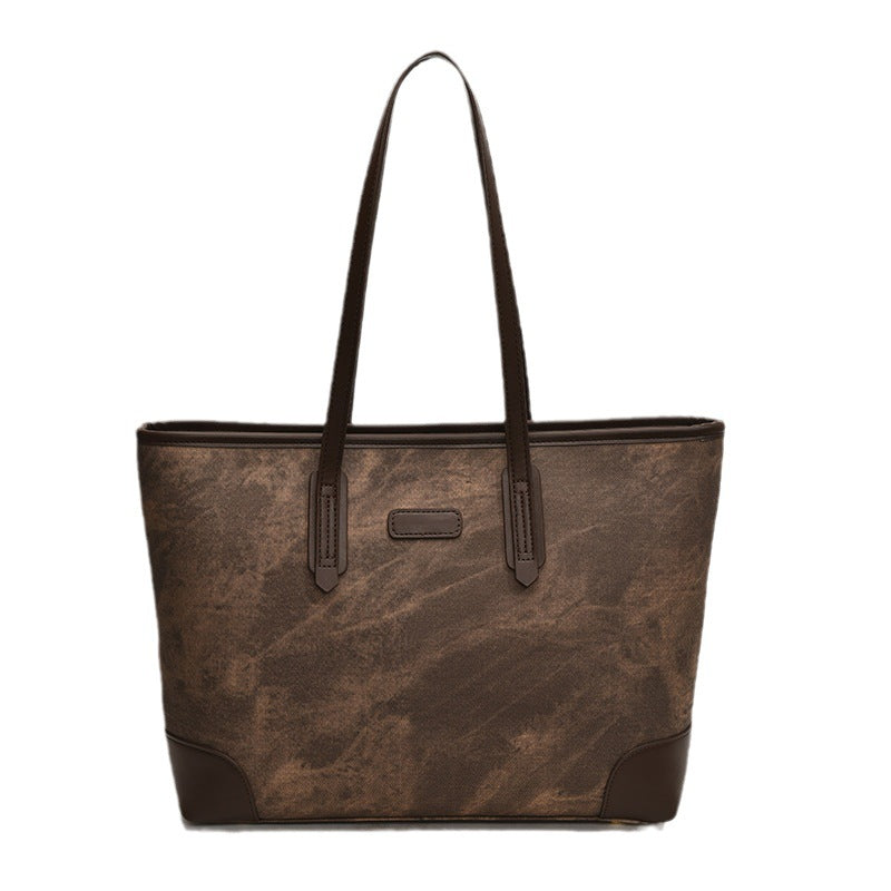 Retro large-capacity handbag bag 2025 winter new fashion leopard print foreign style shoulder bag texture tote bag