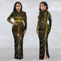 C7141 cross-border   fashion women's sexy long sleeve back slit rhinestone dress new