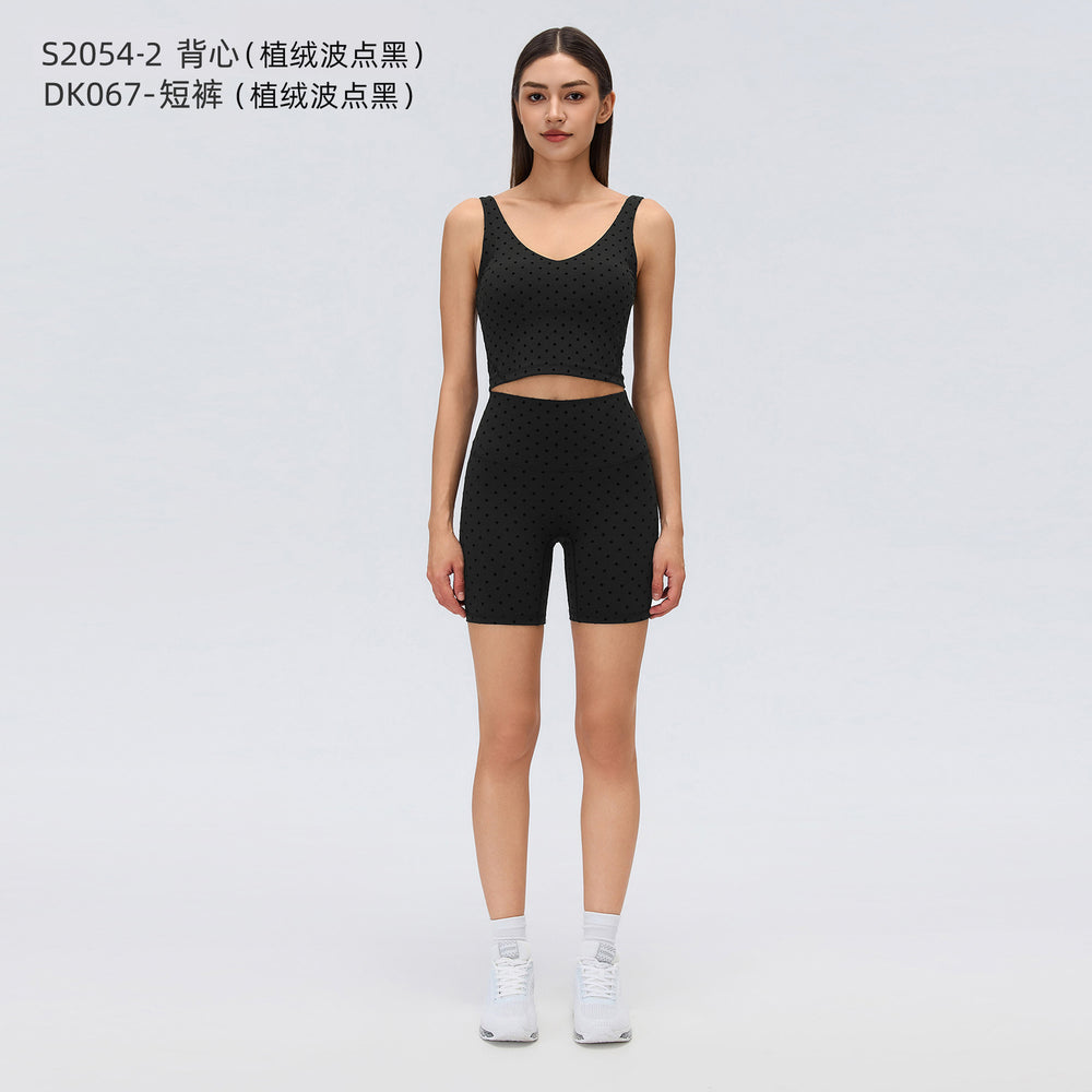 Big brand same style beautiful black polka dot yoga leggings women's stand collar jacket outwear silmslimming look sports suit