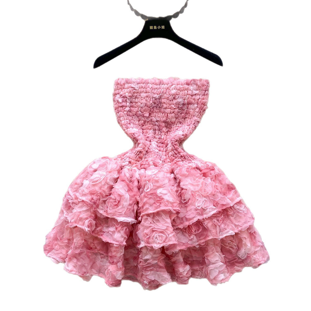 Frenchsweet atmosphere tube topdress women's summerstereo flower petites hot girl puffy short skirt