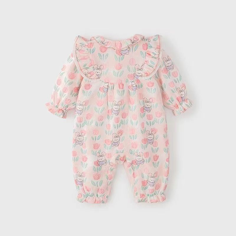 Baby clothes autumn outfit girl's romper autumn double layer cute long sleeve crawling suit princess outing clothes