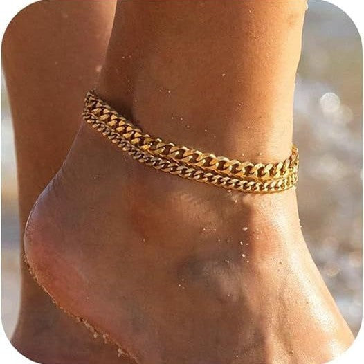 European and american cross-border jewelry minimalist individual flat snake chain twisted chain design sense anklet women's new fashion anklet set