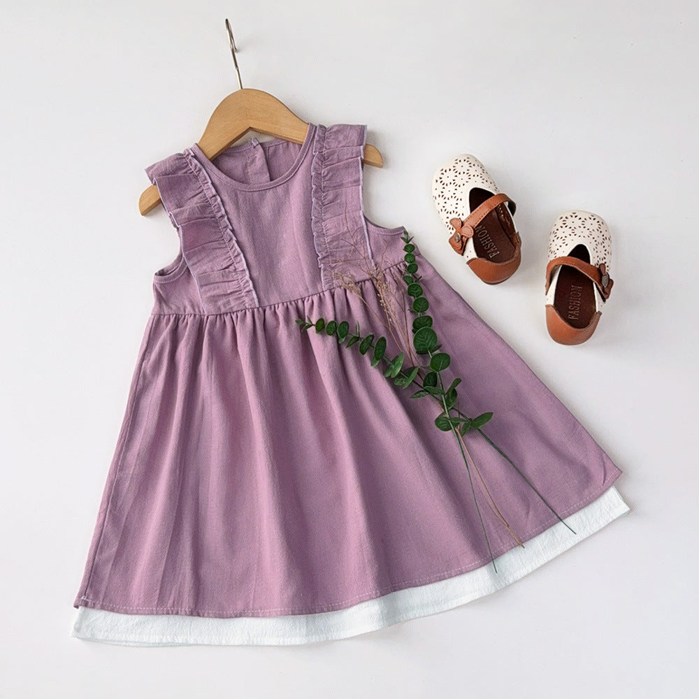 Girls' dress - new summer  collection: korean style ruffle trim purple elegant princess dress with flutter sleeves for toddlers and young children