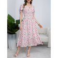 listing: new  women's original elegant ruffle tie-back printed dress