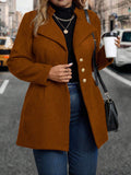 European and american style plus size vintage wool blend coat with turn-down collar, metal buckle design, slim fit, mid-length, long sleeve overcoat