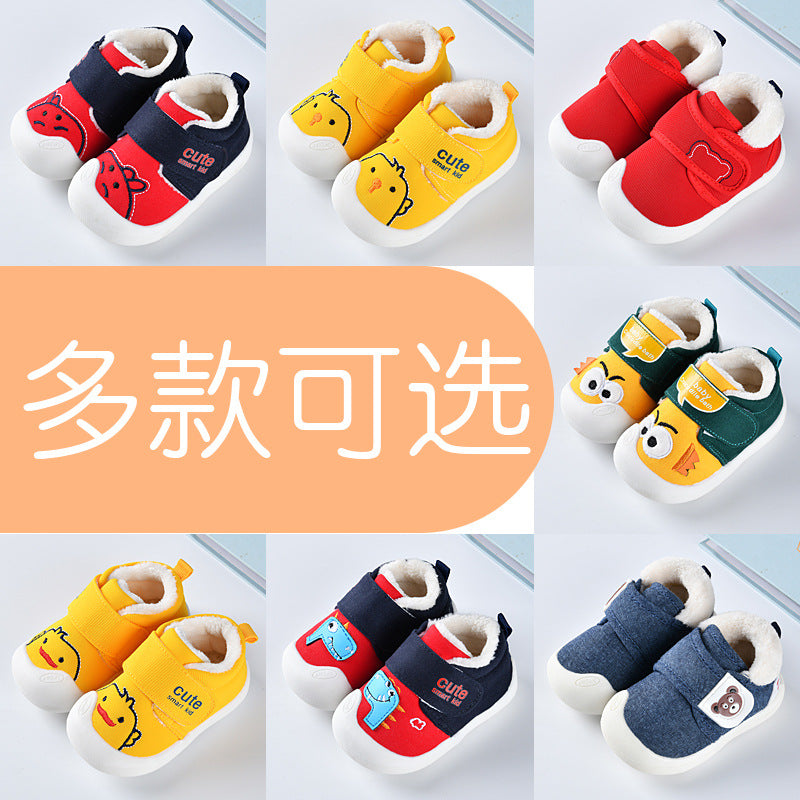 Toddler shoes for baby boys, spring and autumn, 0-1-2 years old, soft sole infant shoes, winter fleece-lined cotton shoes for baby girls