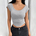 cross-border women's fashion hot seller: minimalist design t-shirt - versatile, elegant, slim-fit cropped top for summer