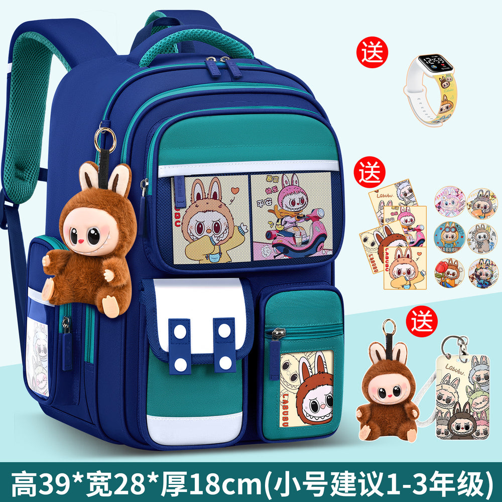 2026 new labubu backpack for girls, elementary school students grades 1-6, boys' lightweight kids' backpack, spine protection, and weight reduction