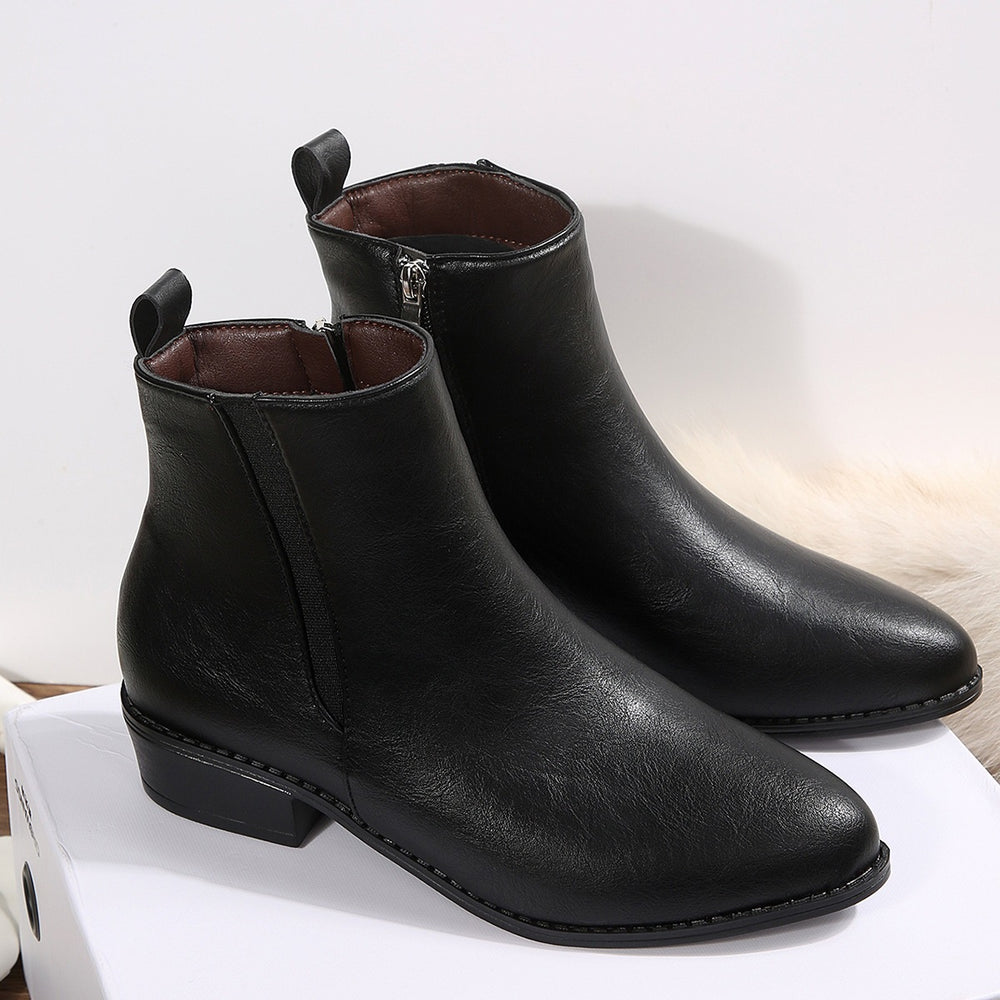 Exportplus size short boots for women fall and winternew arrival pointed toe side zipper cross-border fashionfashionboots women's leather boots
