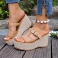 New arrival: women's chunky platform thong sandals - european & american style, hollow-out design, buckle closure, woven strap, wedge heel, perfect for beach & pool
