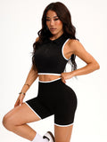 polo stand collar contrast color zipper outdoor sports vest running fitness butt lifting shorts yoga suit women