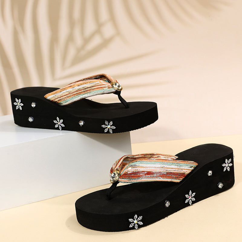 spring/summer new arrivals: plus size women's casual platform slides - two-strap flat heel sandals with rhinestone embellishments