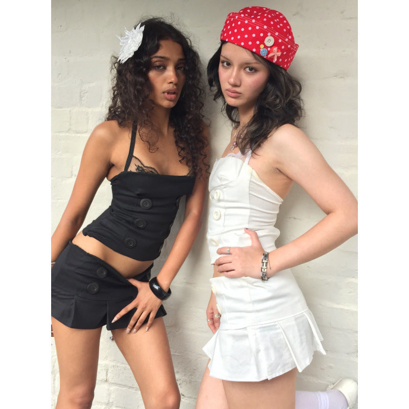 European and american women's clothing  summer new arrivals: spicy girl style fashionable halter top and slimming midi skirt set