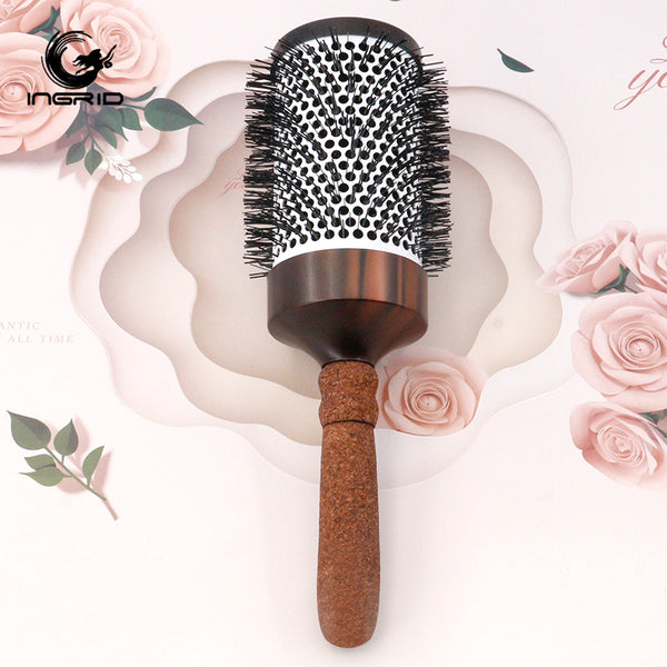 Cylinder Curly Hair Comb Roller Comb Aluminum Tube Comb Cork Handle Shaping Comb Large Comb Shun Hair Comb Nylon Tooth Comb