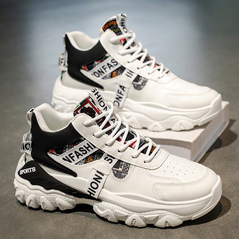 Spring men's new high-top shoes, men's sneakers, trendy versatile chunky sole height-increasing casual running dad shoes