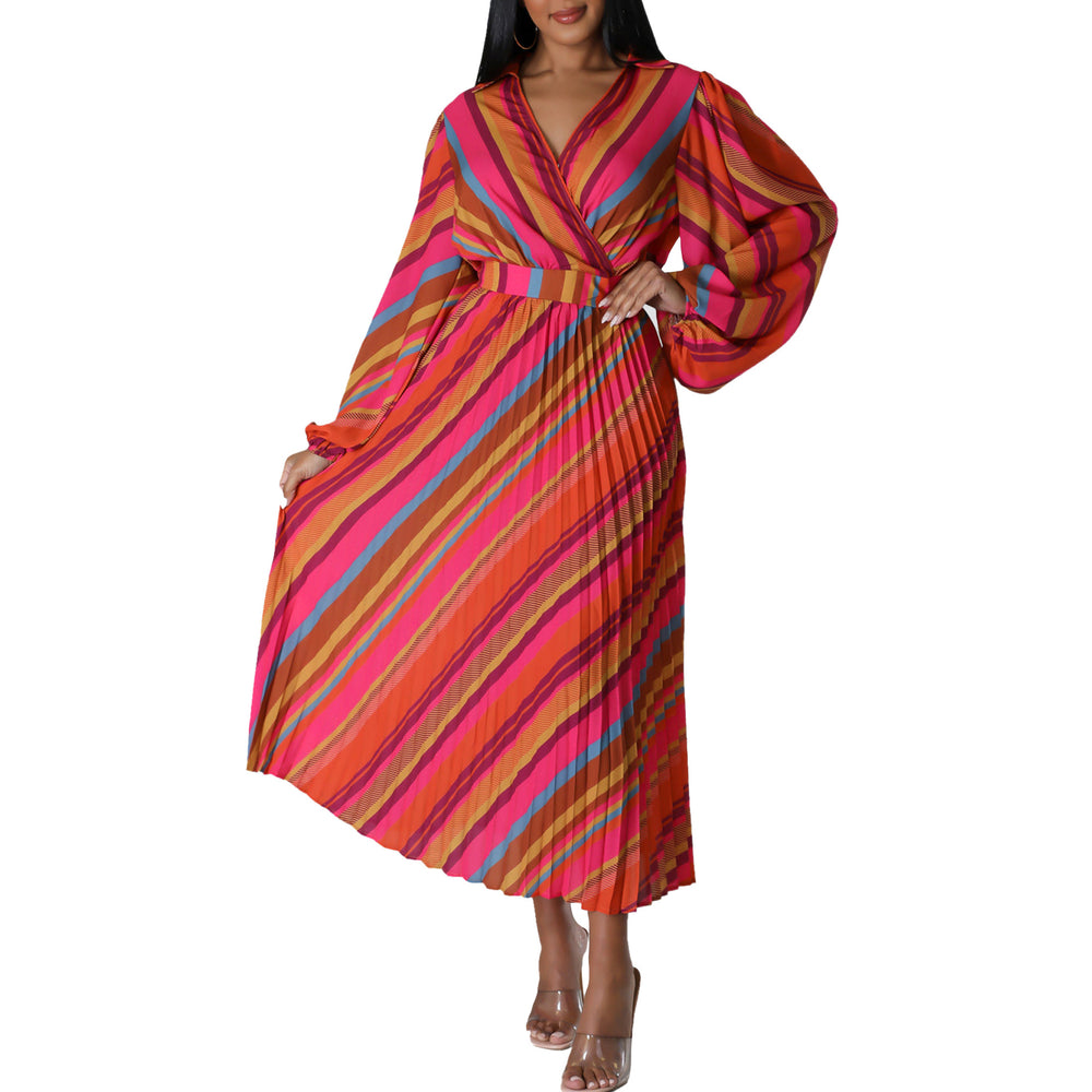 D500  fashion summer new women's fashion lapel long sleeves sexy lapel large swing skirt export dress