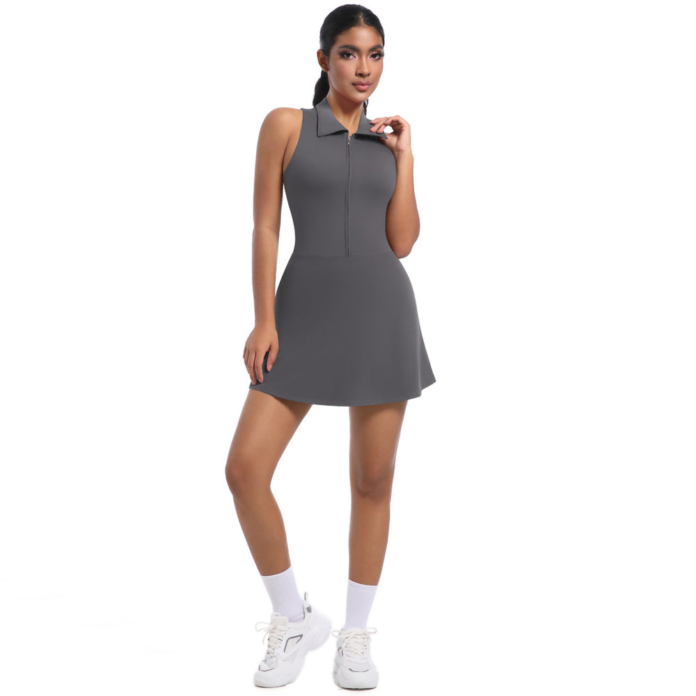New women's cross-border slim-fit high-waisted turn-down collar activewear dress set for running, golf, tennis, and yoga