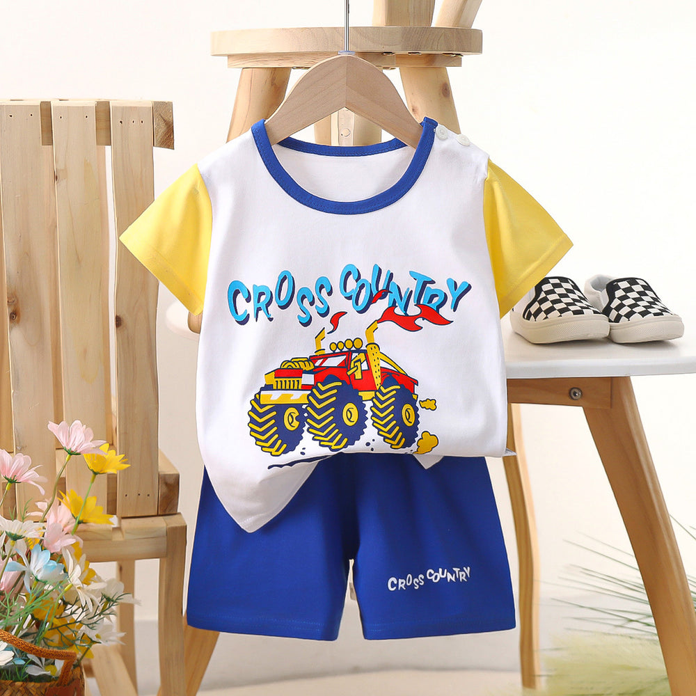 Kids' short-sleeve set: 100% cotton boys' t-shirt & baby summer outfit - girls' shorts, infant clothing, wholesale summer apparel