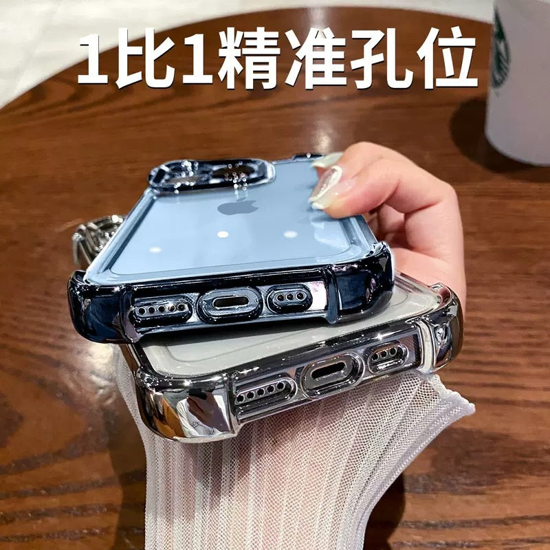 Electroplated four-corner anti-drop airbag case for iphone 15, 16, and 17 - precision cut, full coverage, transparent protective shell