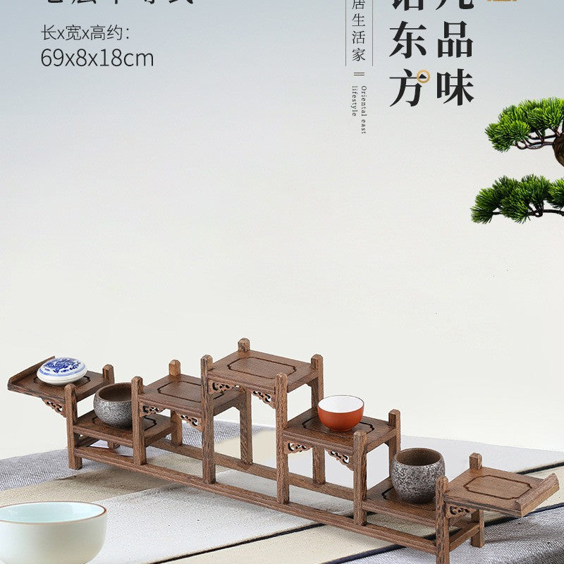 Solid wood teacup rack Chinese Bogu rack storage box table rack Pu'er teapot stove tea set accessories