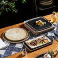 Vintage rustic ceramic steak plate - unique square plate with rim for home, restaurant, hotel, and dessert presentation