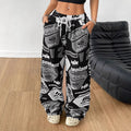 Ready-to-ship  spring/summer european and american women's fashion: new hot girl style pocket streetwear printed loose fit casual pants