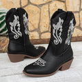 autumembroider british style mid-heeled knight boots women's foreign trade thick heel v-mouth retro large size mid-calf boots
