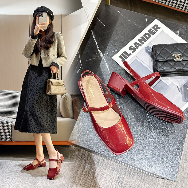 New southeast asian fashionable mary jane shoes, closed-toe sandals, closed-toe high heels, women's retro low-cut flats