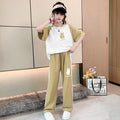 Girls' summer casual outfit set,  new fashionable and stylish children's clothing, middle and big kids' short-sleeve sports two-piece set