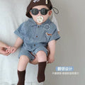 Infant and toddler boys' summer clothing,  summer collection. korean-style casual striped design, short-sleeved romper/hooded onesie for outings and crawling