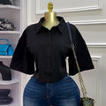 European and american cross-border women's fashion:  autumn new arrivals - stylish and chic polo shirt, solid color five-sleeve cropped blouse