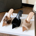 2026 fall/winter new collection: non-slip, fuzzy-lined high-heeled slippers. pointed-toe, stiletto heel, comfortable, versatile, and stylish premium women's footwear