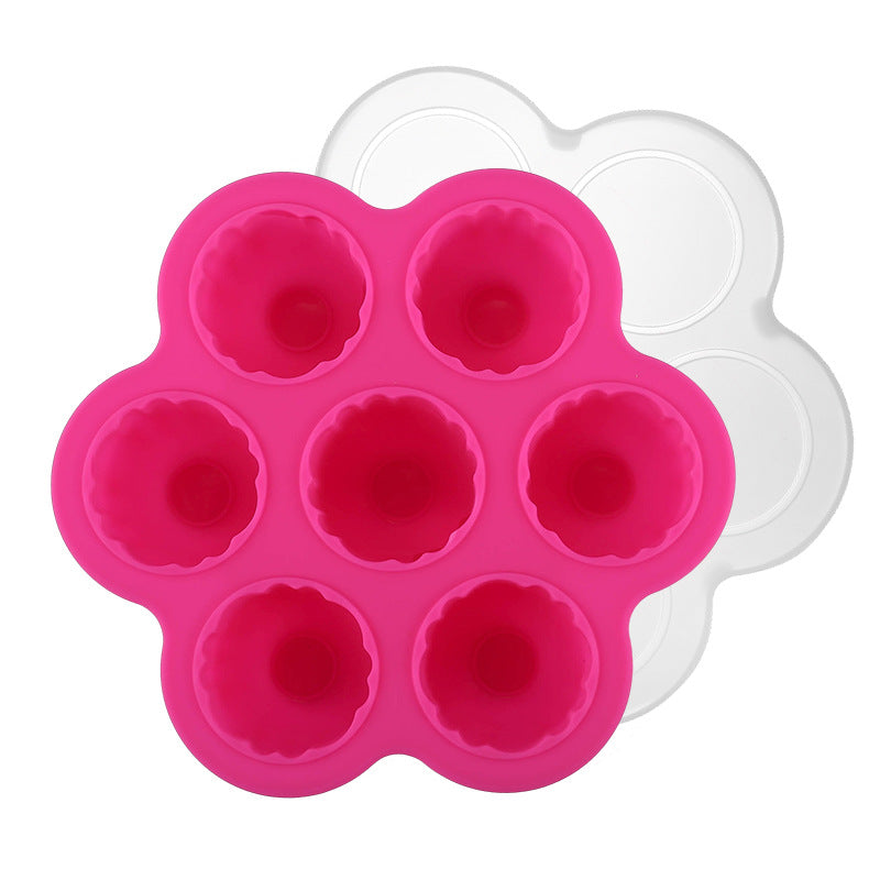 Food-grade silicone 7-cavity grapefruit-shaped jelly mold, home ice cube tray, baby food refrigeration box, ice mold with lid