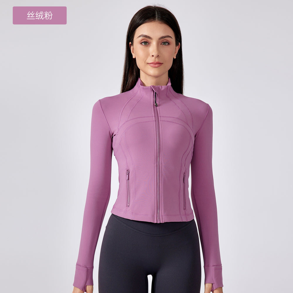 Short stand collar yoga jacket women's slim fit workout outfit outdoor running sports cardigan daw177