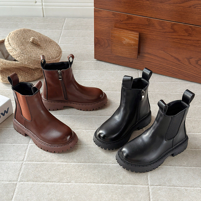 ins British Martin boots 2025 autumn and winter new Korean version girls velvet cigarette boots boys platform short boots