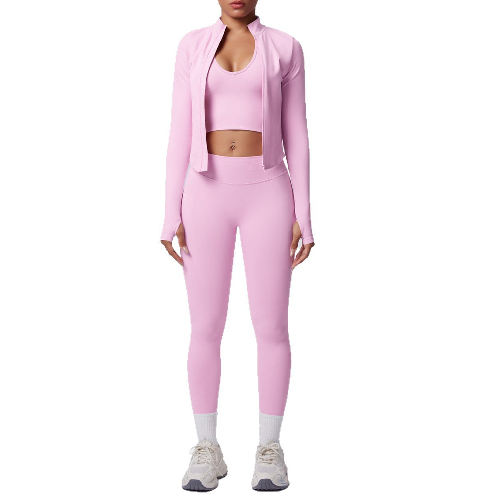 Seamless solid color compression breathable high-elastic yoga set - 3 piece workout outfit for running, fitness, and yoga