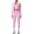 Seamless solid color compression breathable high-elastic yoga set - 3 piece workout outfit for running, fitness, and yoga
